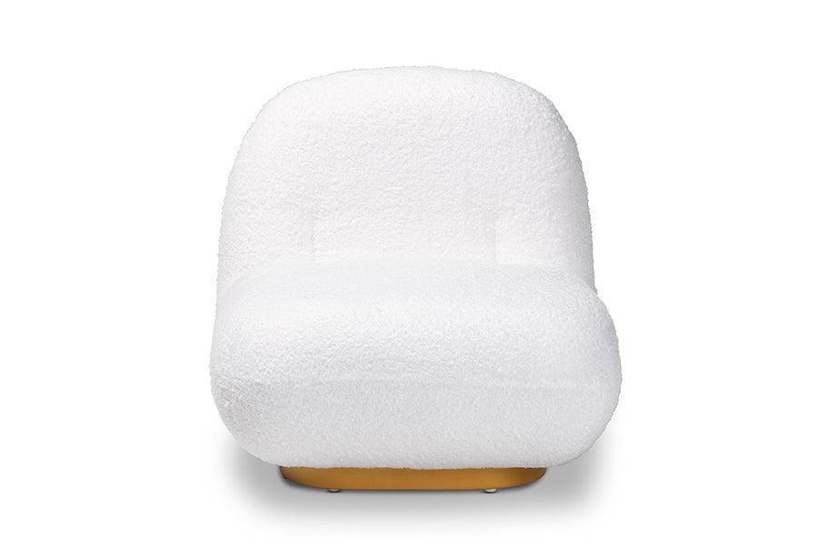 Paiva Modern and Contemporary White Boucle Upholstered and Brushed Gold Finished Accent Chair FredCo
