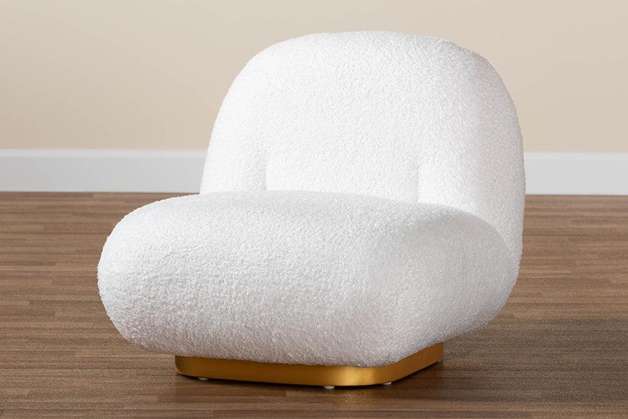 Paiva Modern and Contemporary White Boucle Upholstered and Brushed Gold Finished Accent Chair FredCo
