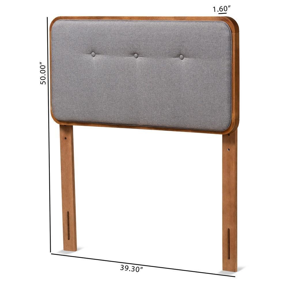 Palina Mid-Century Modern Dark Grey Fabric Upholstered and Walnut Brown Finished Wood Twin Size Headboard FredCo