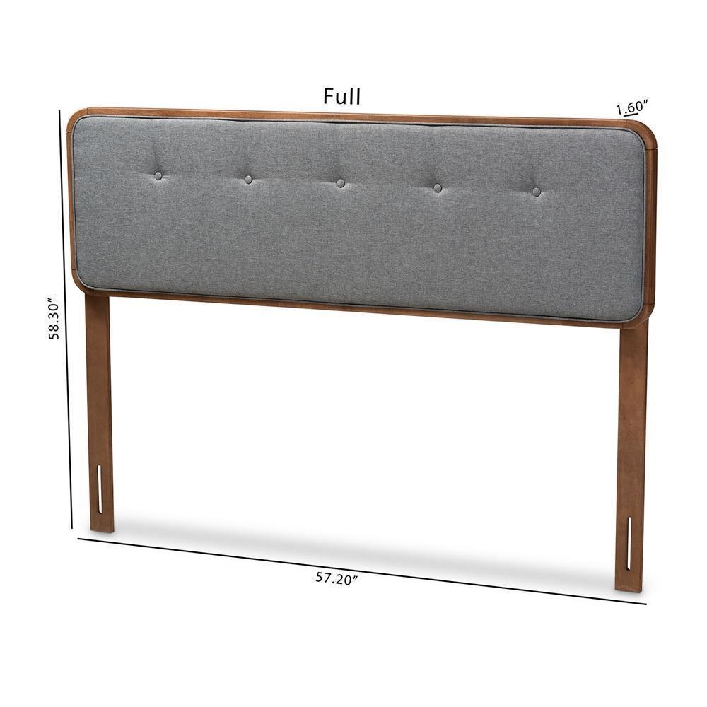 Palina Mid-Century Modern Dark Grey Fabric Upholstered Walnut Brown Finished Wood King Size Headboard FredCo