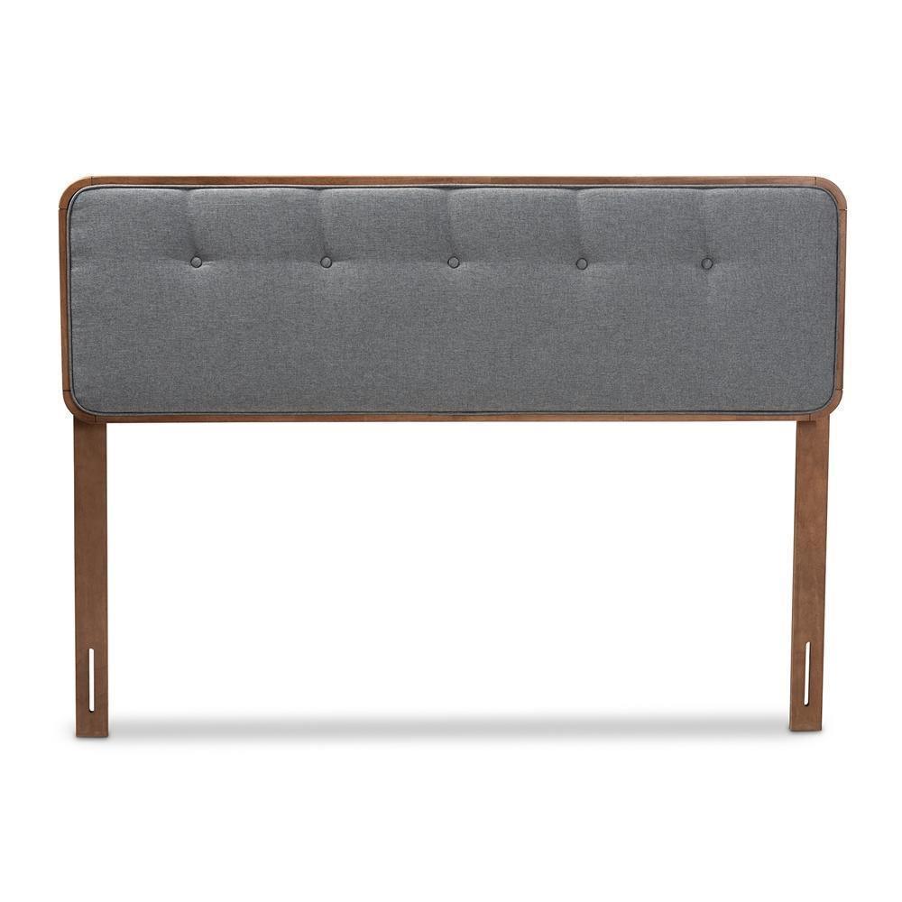 Palina Mid-Century Modern Dark Grey Fabric Upholstered Walnut Brown Finished Wood King Size Headboard FredCo