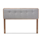 Palina Mid-Century Modern Light Grey Fabric Upholstered Walnut Brown Finished Wood Queen Size Headboard FredCo