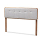 Palina Mid-Century Modern Light Grey Fabric Upholstered Walnut Brown Finished Wood Queen Size Headboard FredCo