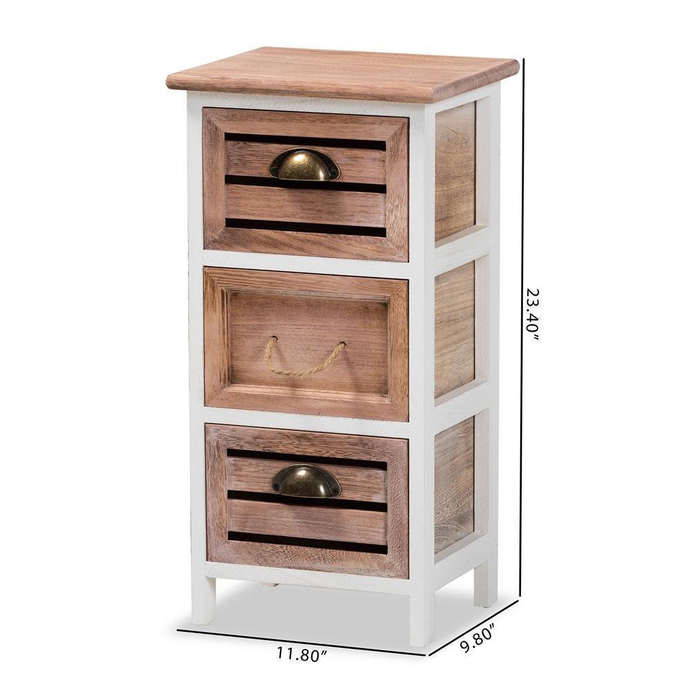 Palta Modern and Contemporary Two-Tone White and Oak Brown Finished Wood 3-Drawer Storage Unit FredCo