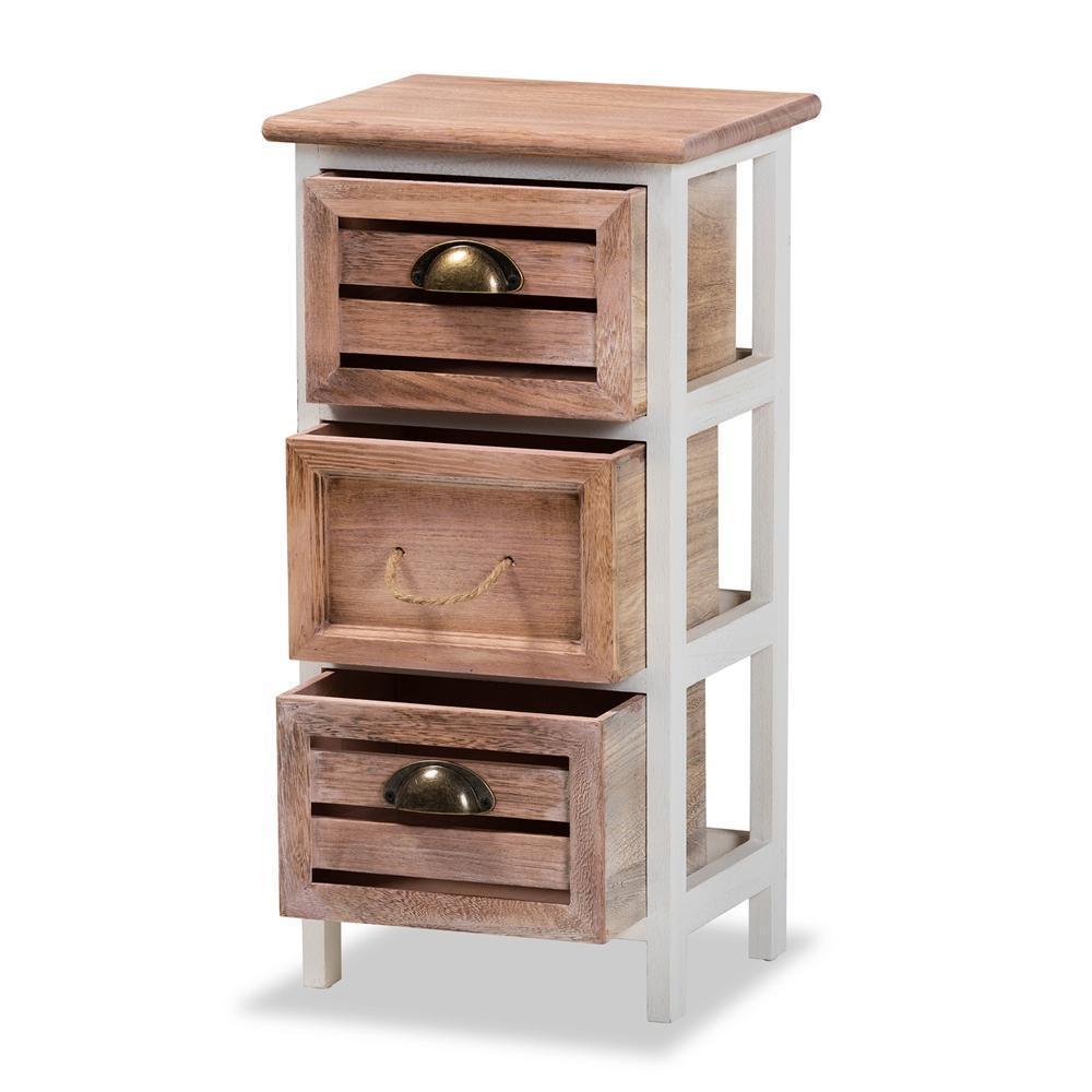 Palta Modern and Contemporary Two-Tone White and Oak Brown Finished Wood 3-Drawer Storage Unit FredCo