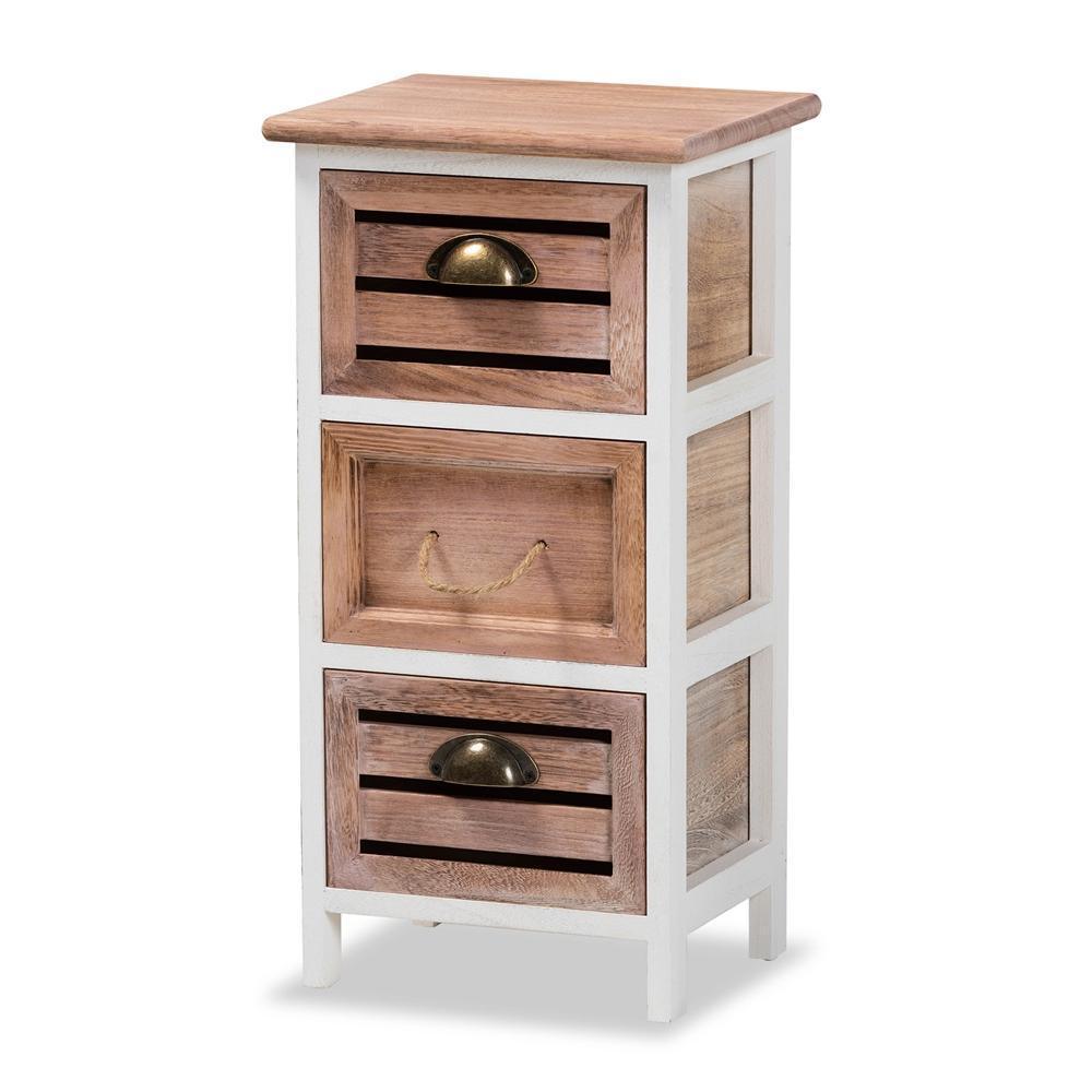 Palta Modern and Contemporary Two-Tone White and Oak Brown Finished Wood 3-Drawer Storage Unit FredCo