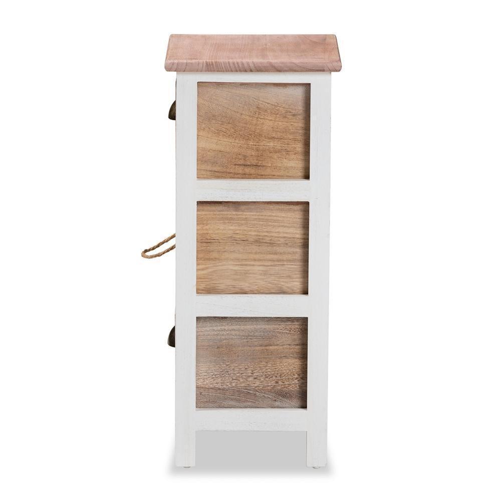 Palta Modern and Contemporary Two-Tone White and Oak Brown Finished Wood 3-Drawer Storage Unit FredCo