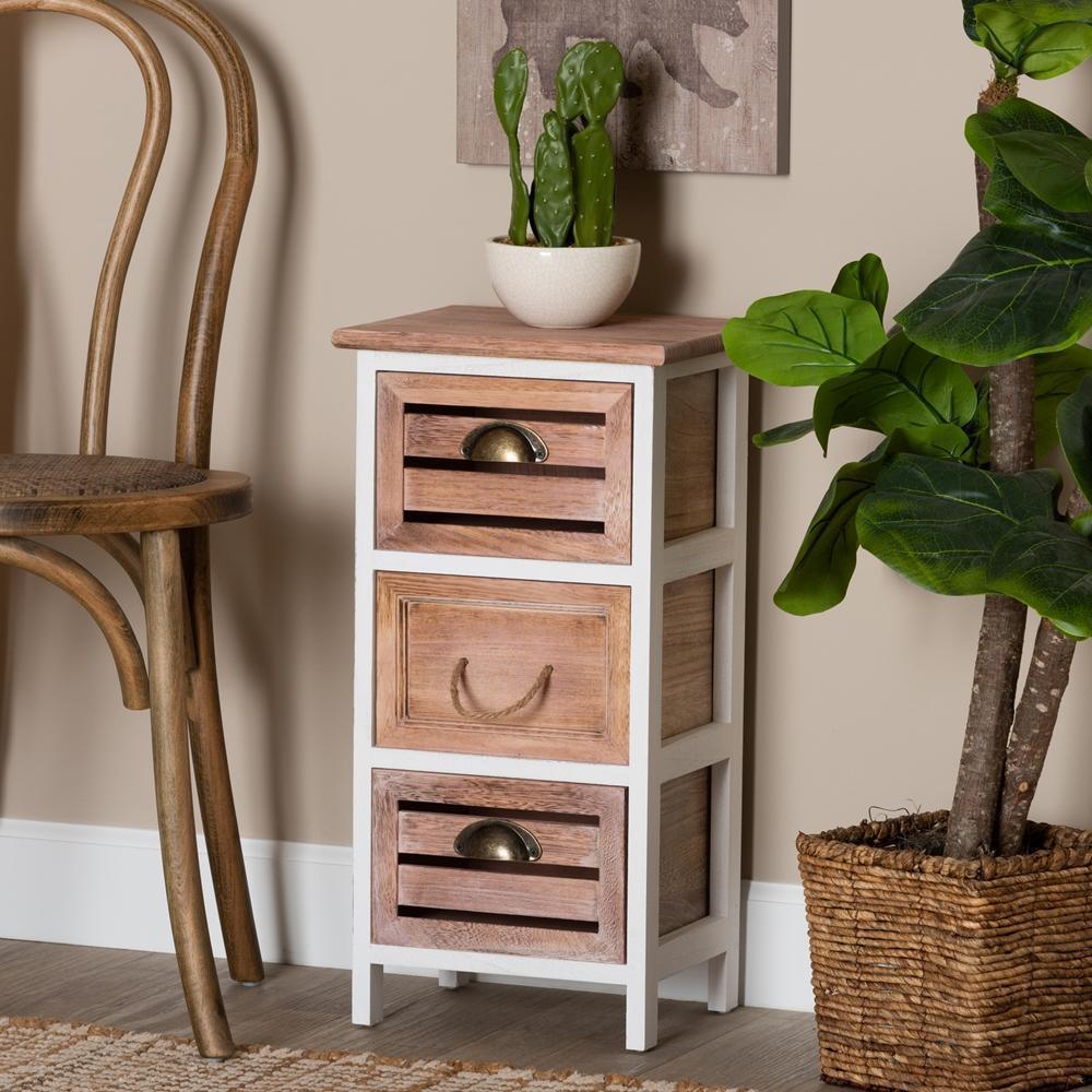 Palta Modern and Contemporary Two-Tone White and Oak Brown Finished Wood 3-Drawer Storage Unit FredCo
