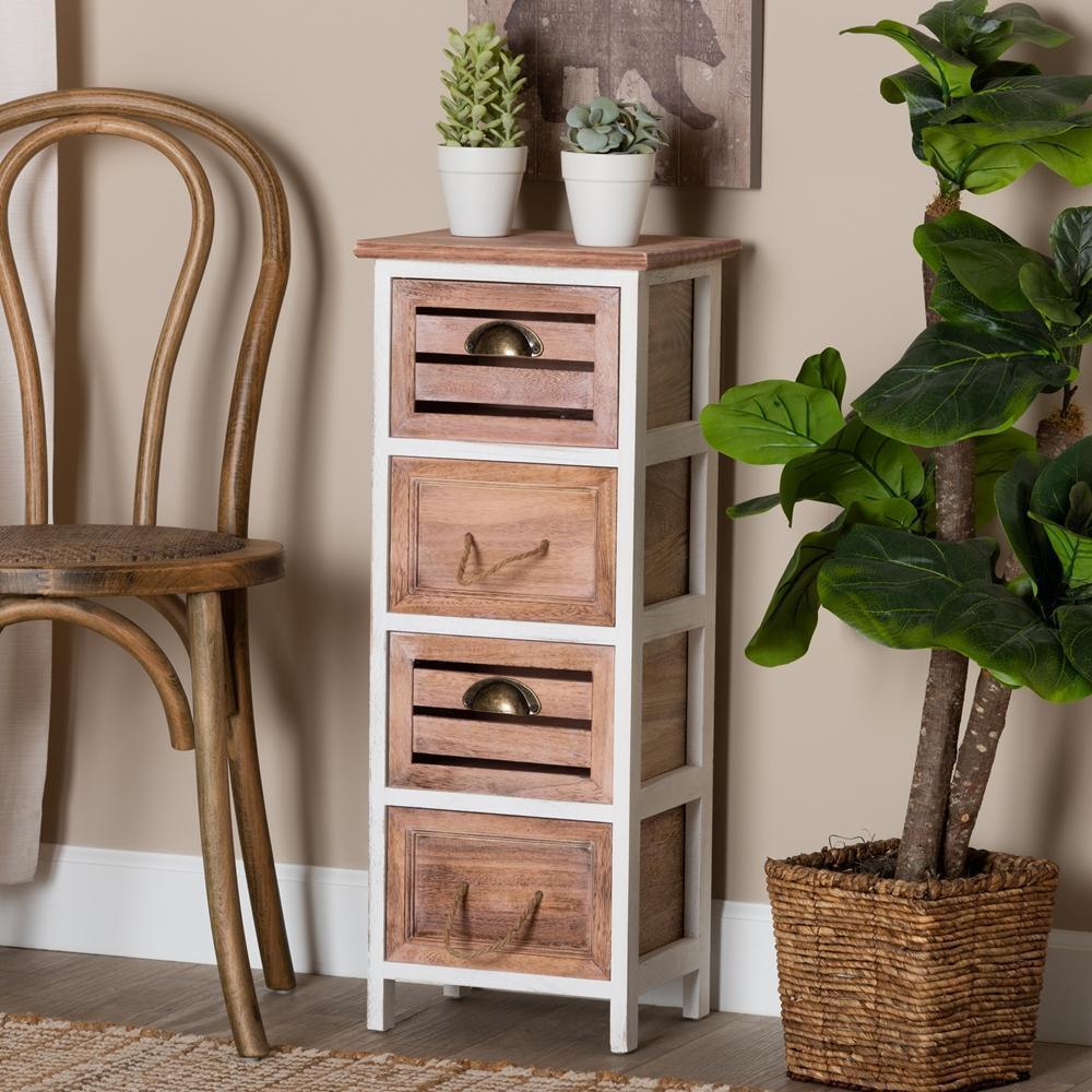 Palta Modern and Contemporary Two-Tone White and Oak Brown Finished Wood 4-Drawer Storage Unit FredCo