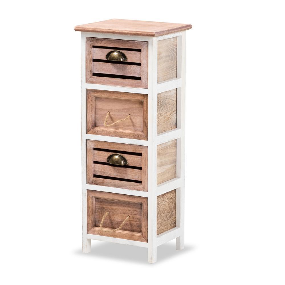 Palta Modern and Contemporary Two-Tone White and Oak Brown Finished Wood 4-Drawer Storage Unit FredCo