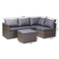 Pamela Modern and Contemporary Grey Polyester Upholstered and Brown Finished 4-Piece Woven Rattan Outdoor Patio Set FredCo
