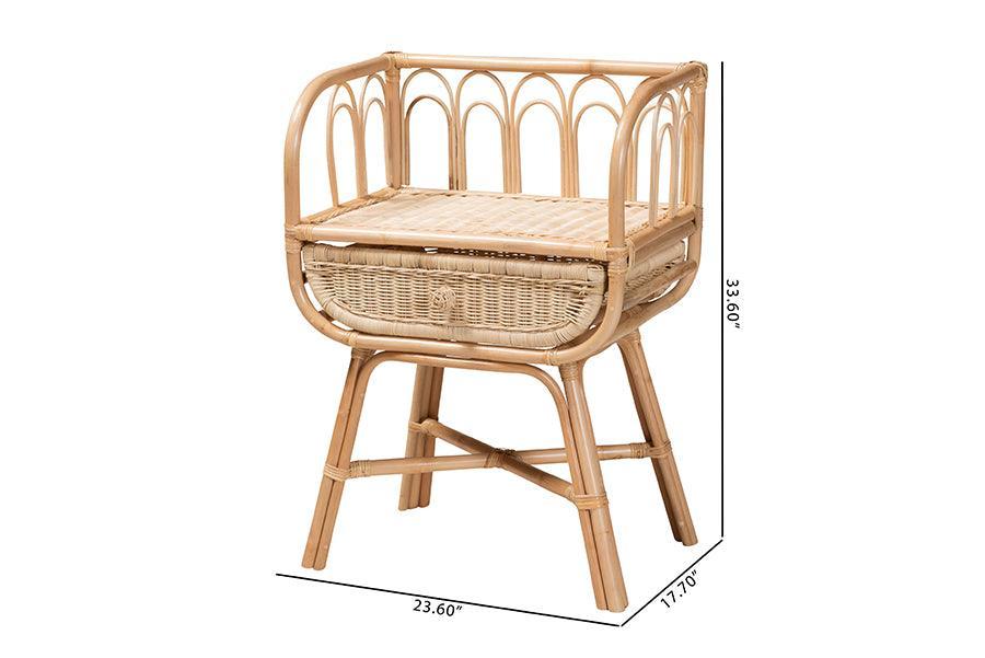 Panchali Modern Bohemian Natural Brown Rattan Nightstand FredCo