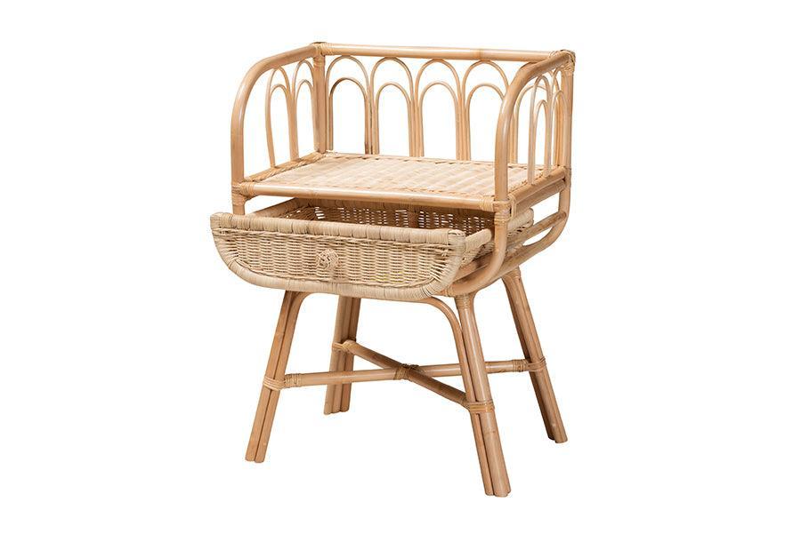 Panchali Modern Bohemian Natural Brown Rattan Nightstand FredCo