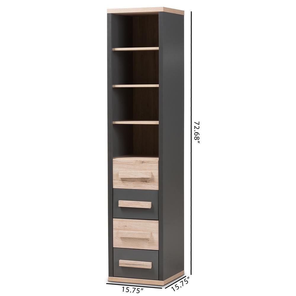Pandora Modern and Contemporary Dark Grey and Light Brown Two-Tone 4-Drawer Storage Cabinet FredCo