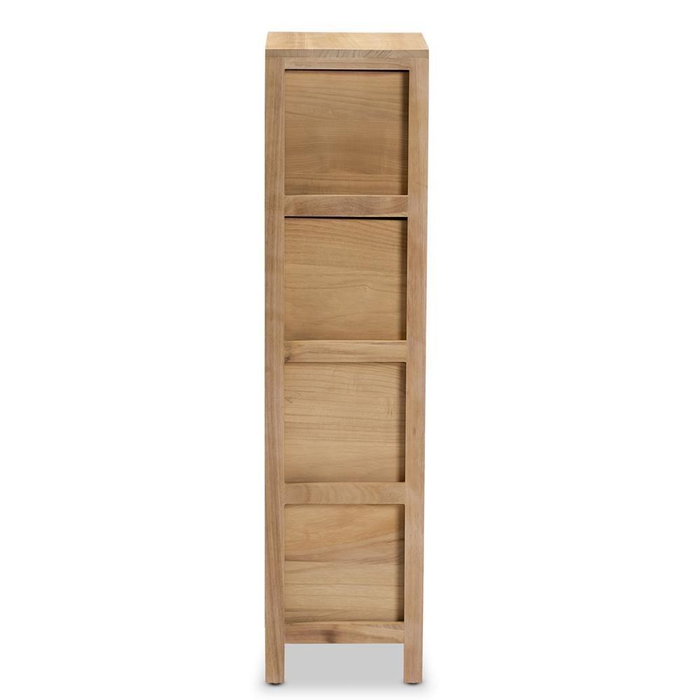 Paolo Mid-Century Modern Natural Brown Finished Wood and Rattan 4-Drawer Storage Unit FredCo