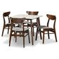 Paras Mid-Century Modern Transitional Light Grey Fabric Upholstered and Walnut Brown Wood 5-Piece Dining Set Marble Dining Table FredCo