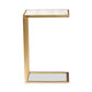 Parkin Modern and Contemporary Gold Finished Metal C Shaped End Table with Marble Tabletop FredCo