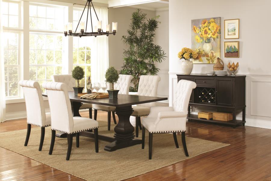 Parkins 7-Piece Dining Room Set Rustic Espresso and Beige FredCo