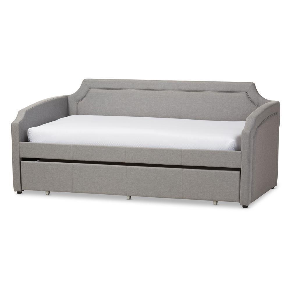 Parkson Modern and Contemporary Grey Fabric Curved Notched Corners Sofa Twin Daybed with Roll-Out Trundle Guest Bed FredCo