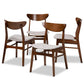 Parlin Mid-Century Modern Transitional Light Grey Fabric Upholstered and Walnut Brown Finished Wood 4-Piece Dining Chair Set FredCo