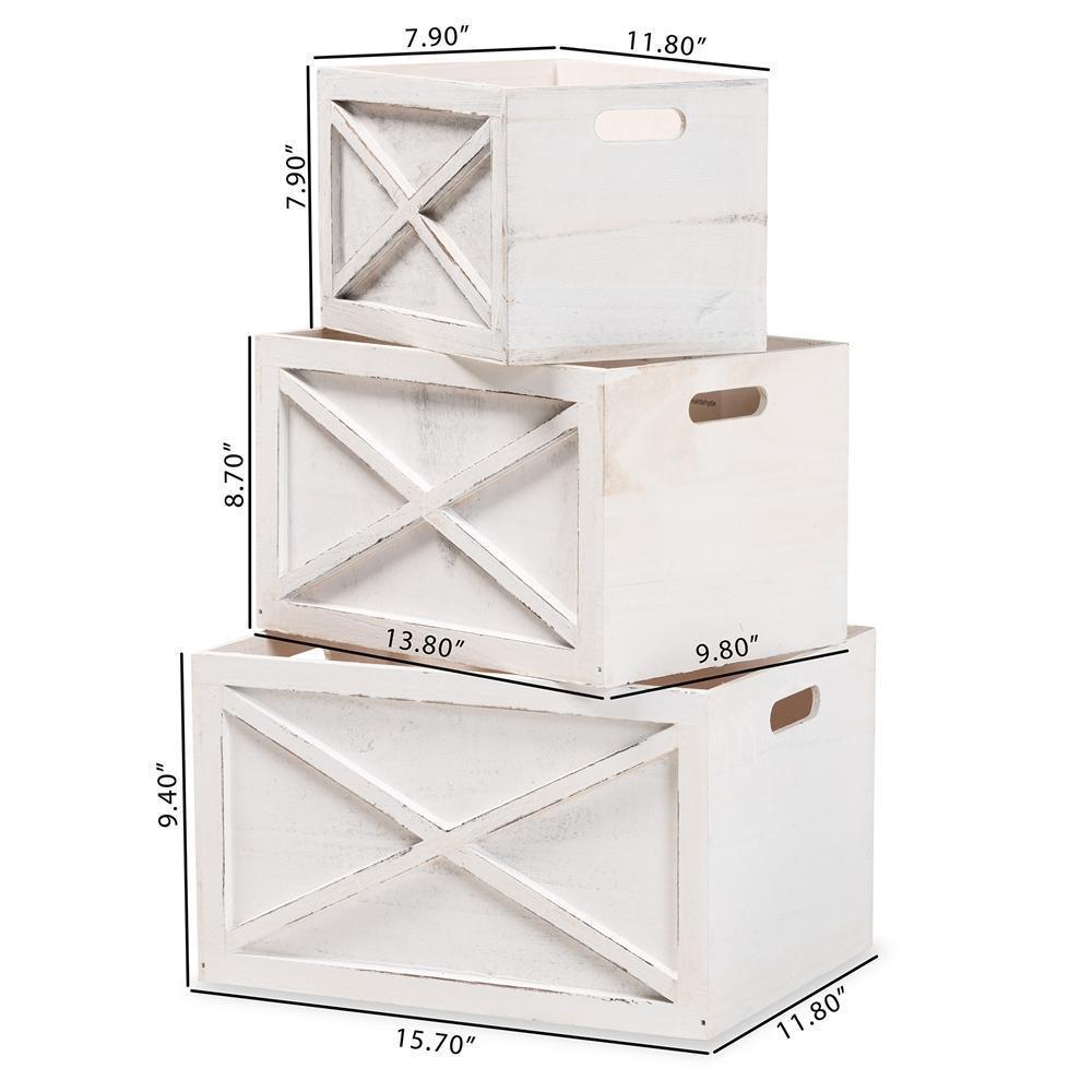 Parra Modern Farmhouse Whitewashed Wood 3-Piece Storage Crate Set FredCo
