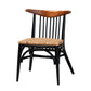 Parthenia Mid-Century Modern Two-Tone Black and Walnut Brown Finished Mahogany Wood and Natural Rattan Dining Chair FredCo