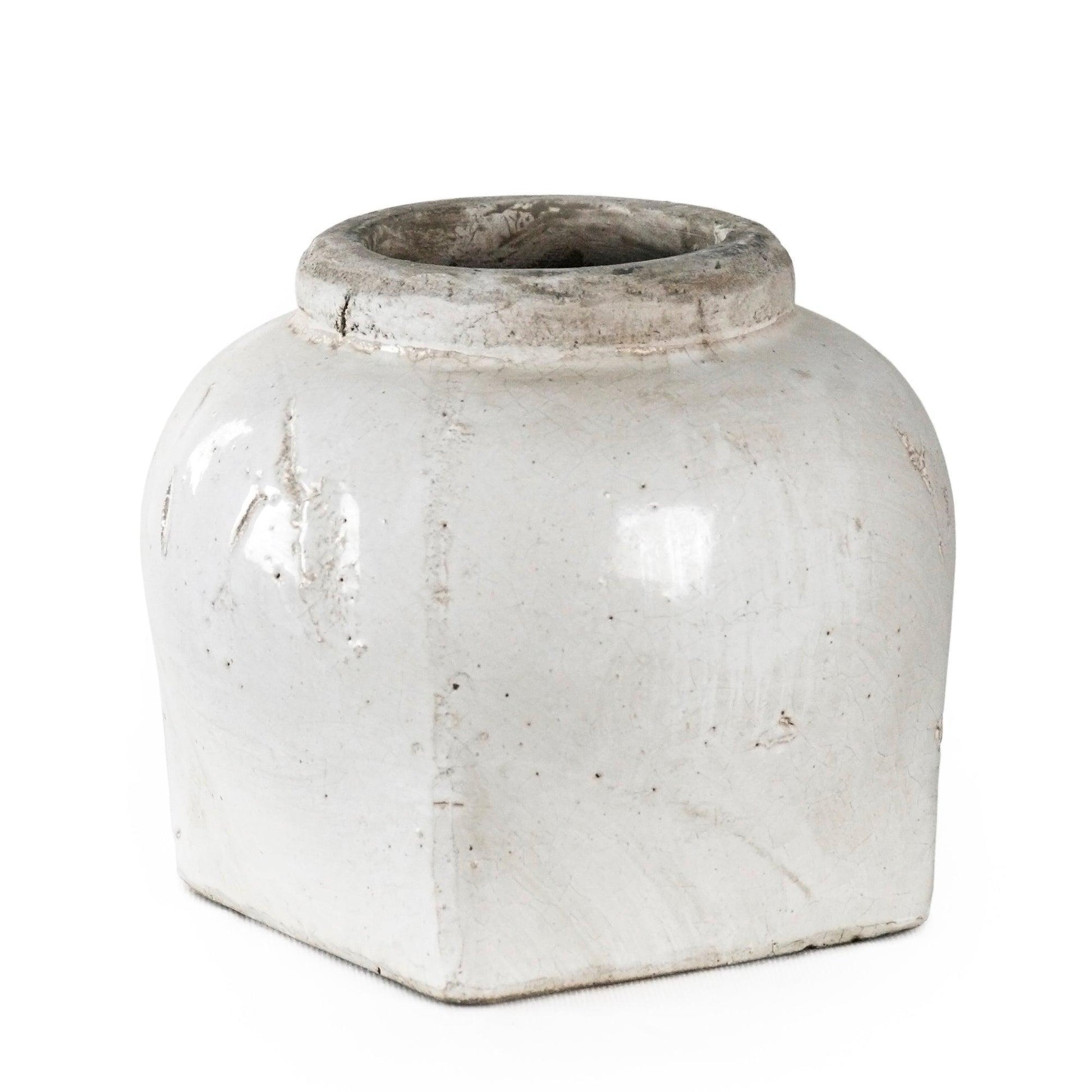 Partially Glazed Off-White Jar (4982M A25A) FredCo