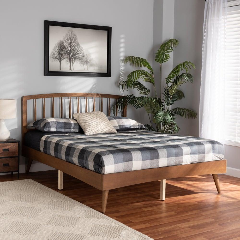 Paton Mid-Century Modern Walnut Brown Finished Wood King Size Platform Bed FredCo