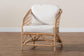 Patsy Modern Bohemian White Fabric and Natural Brown Rattan Armchair FredCo