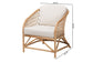 Patsy Modern Bohemian White Fabric and Natural Brown Rattan Armchair FredCo