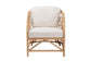 Patsy Modern Bohemian White Fabric and Natural Brown Rattan Armchair FredCo