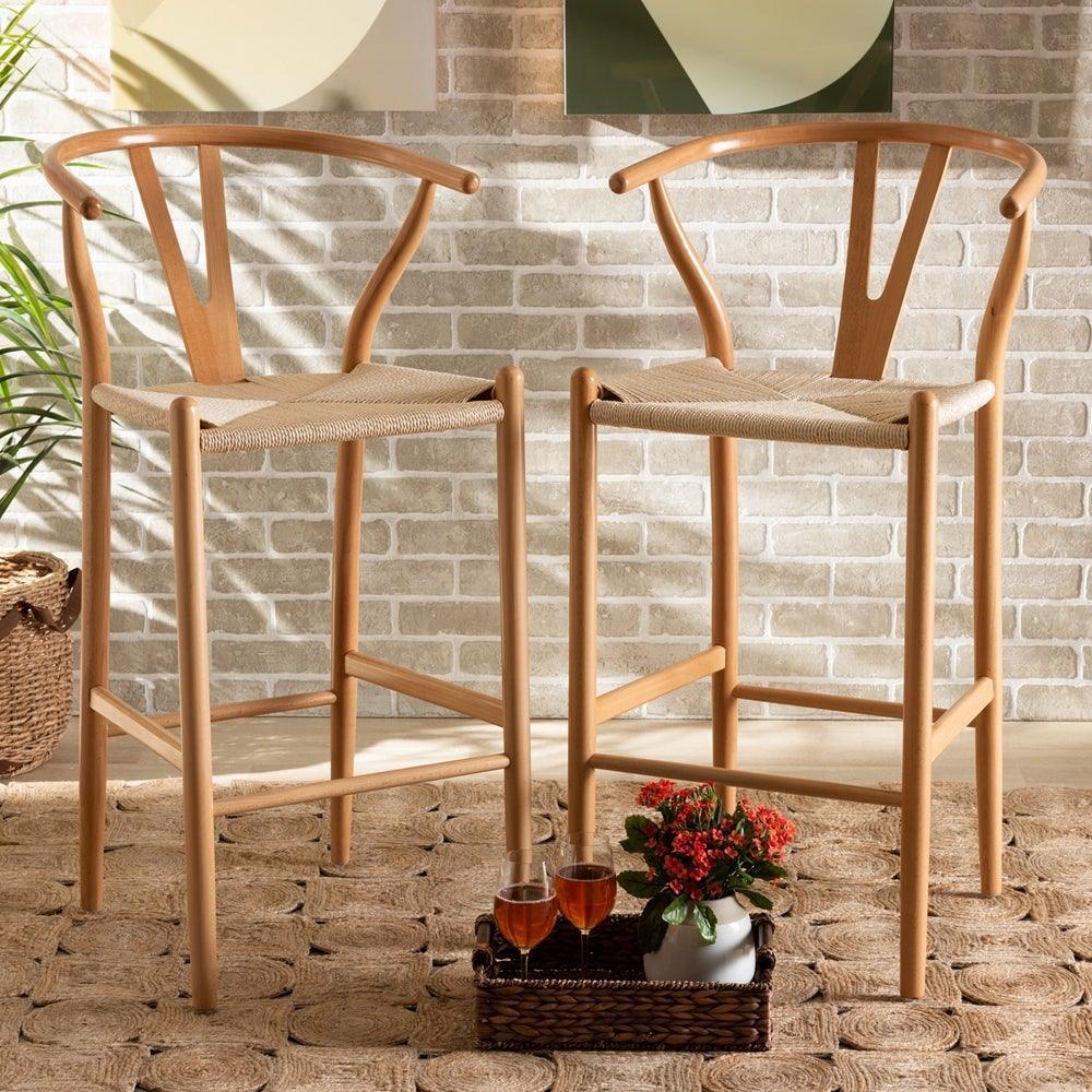 Paxton Modern and Contemporary Natural Brown Finished Wood 2-Piece Counter Stool Set FredCo