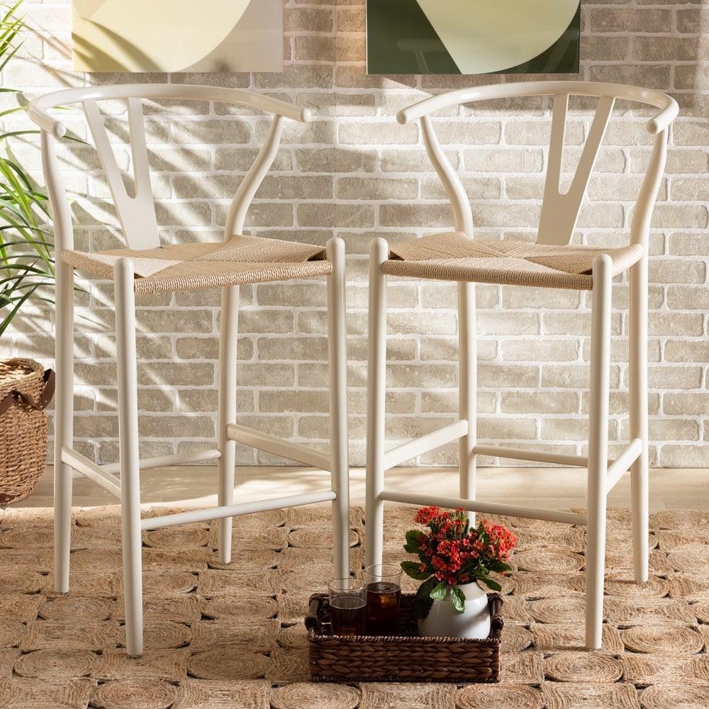 Paxton Modern and Contemporary White Finished Wood 2-Piece Counter Stool Set FredCo