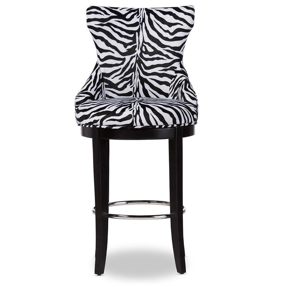 Peace Modern and Contemporary Zebra-print Patterned Fabric Upholstered Bar Stool with Metal Footrest FredCo