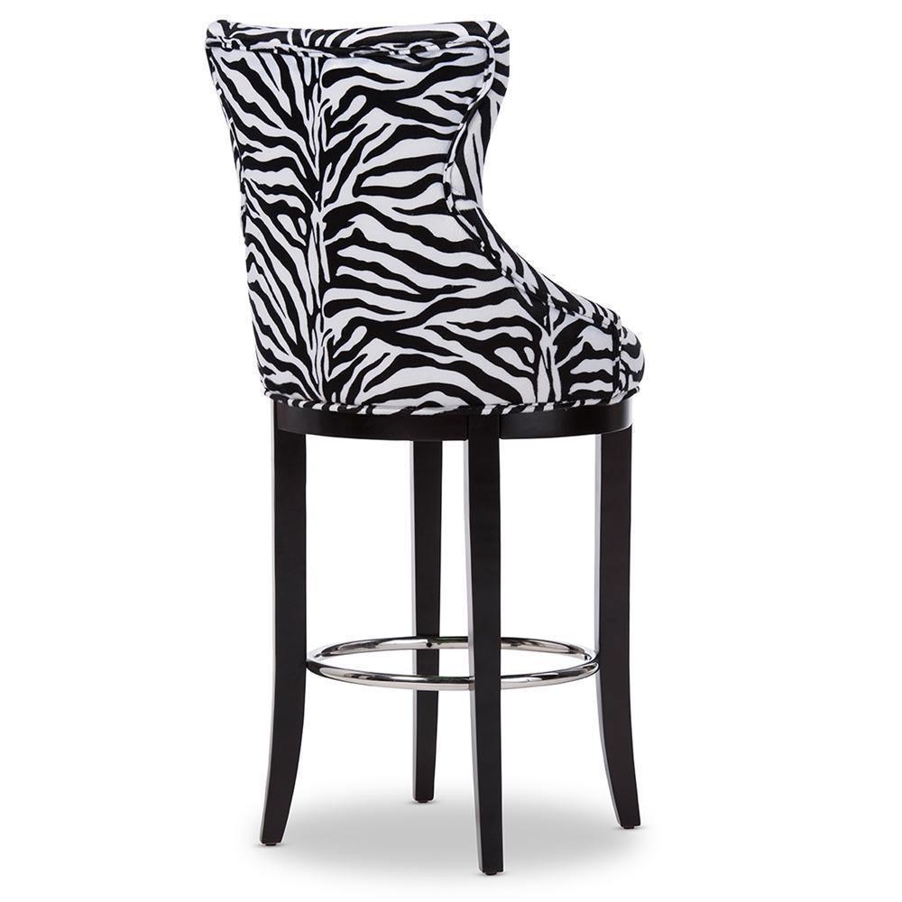 Peace Modern and Contemporary Zebra-print Patterned Fabric Upholstered Bar Stool with Metal Footrest FredCo
