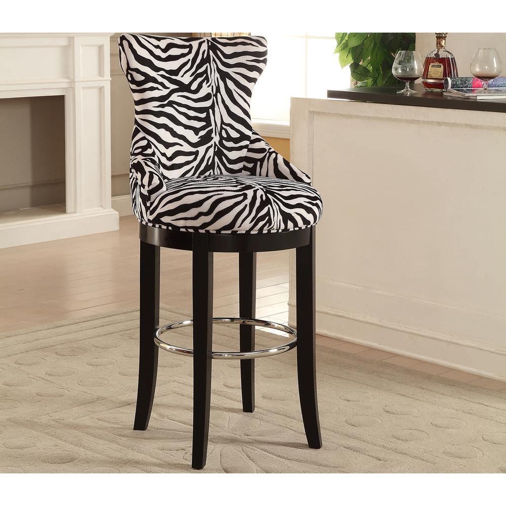 Peace Modern and Contemporary Zebra-print Patterned Fabric Upholstered Bar Stool with Metal Footrest FredCo