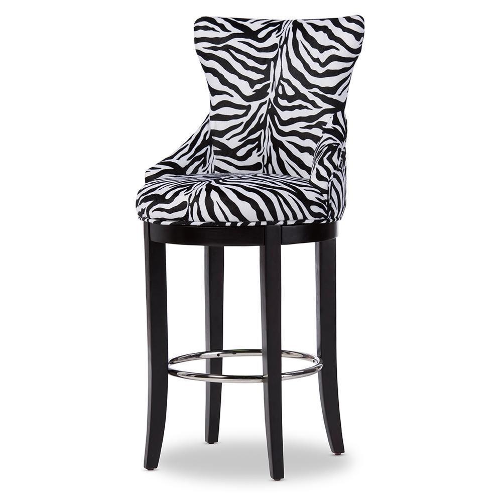 Peace Modern and Contemporary Zebra-print Patterned Fabric Upholstered Bar Stool with Metal Footrest FredCo