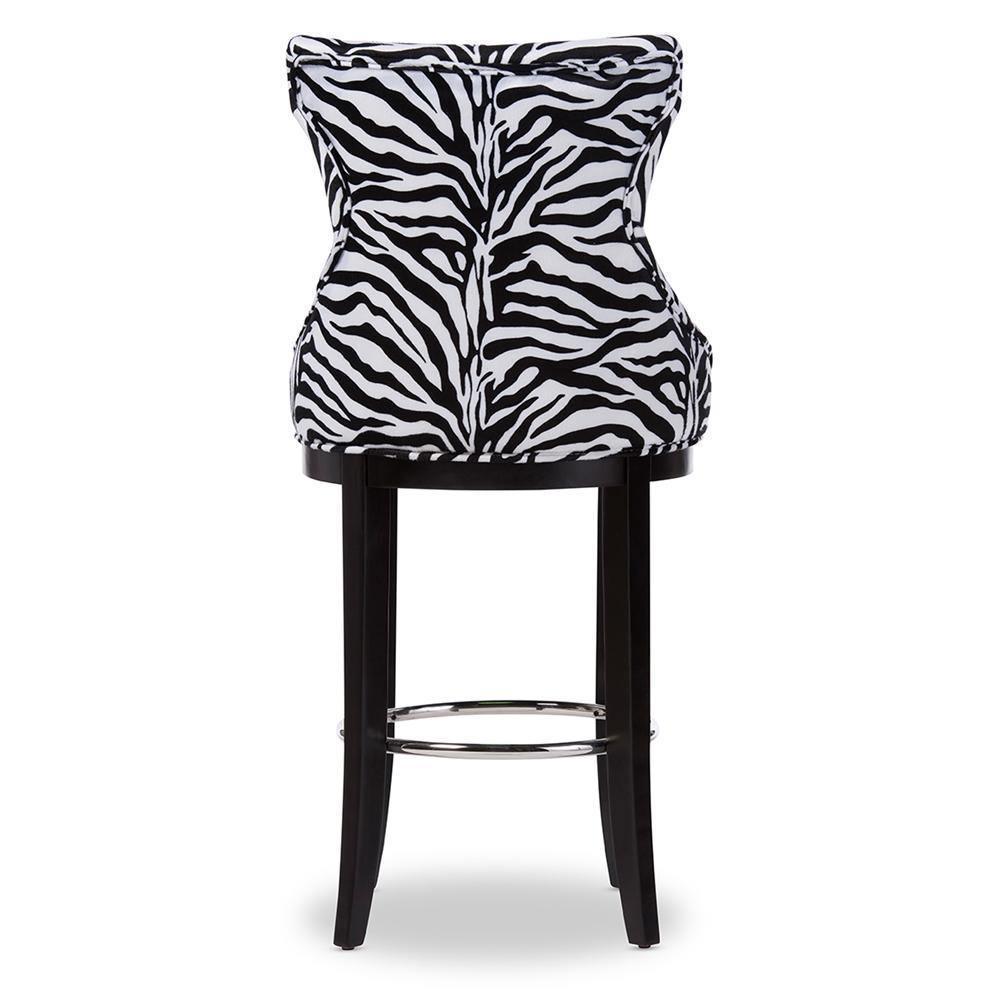 Peace Modern and Contemporary Zebra-print Patterned Fabric Upholstered Bar Stool with Metal Footrest FredCo