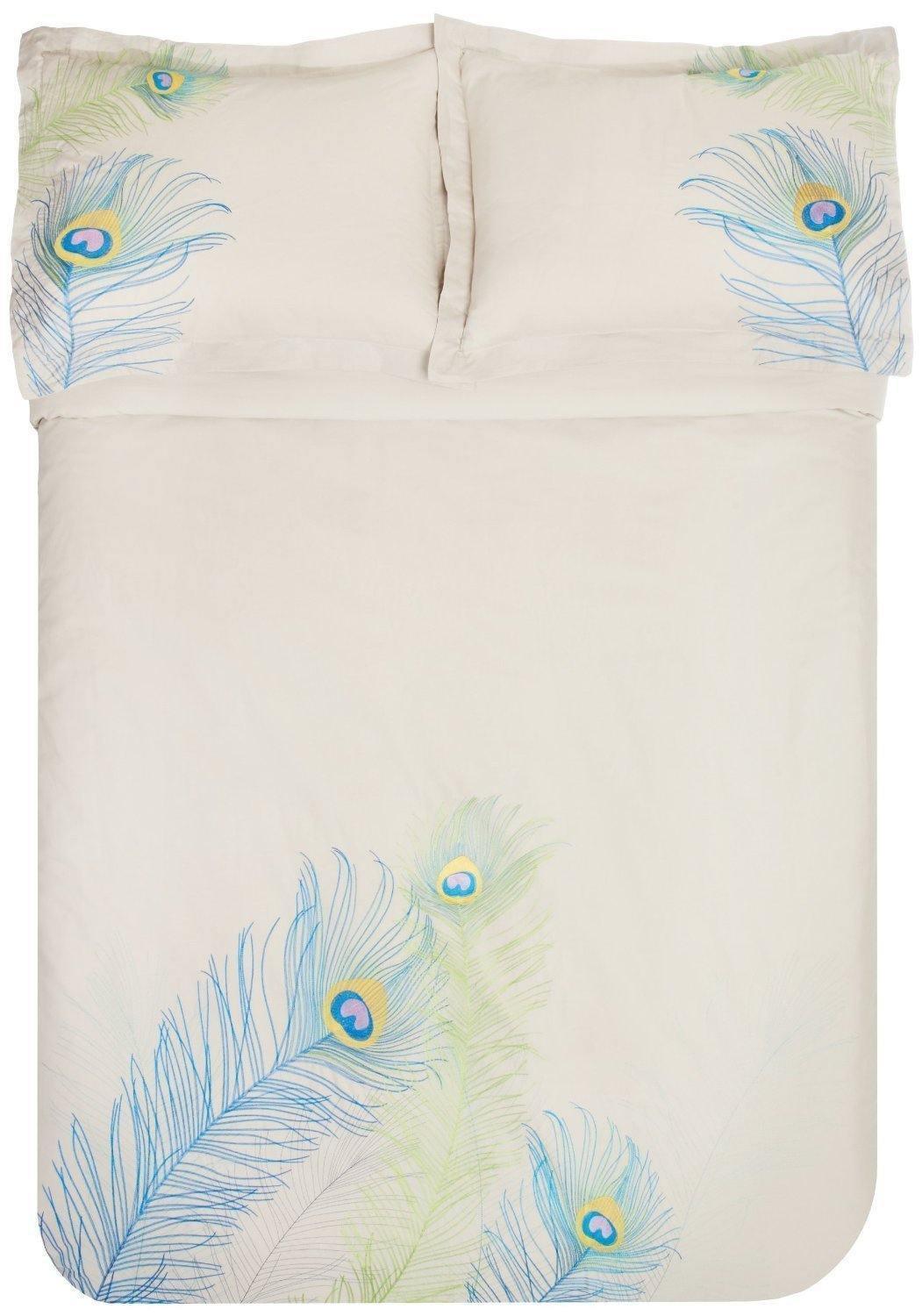 Peacock 100% Cotton Embroidered Duvet Cover and Pillow Sham Set FredCo