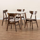Pearson Mid-Century Transitional Beige Fabric Upholstered and Walnut Brown Finished Wood 5-Piece Dining Set with Faux Marble FredCo
