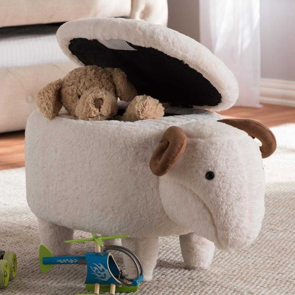 Pecora Contemporary Wool Upholstered Sheep Storage Ottoman FredCo