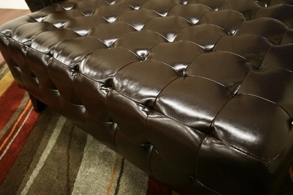 Pemberly Dark Brown Bonded Leather Square Ottoman FredCo