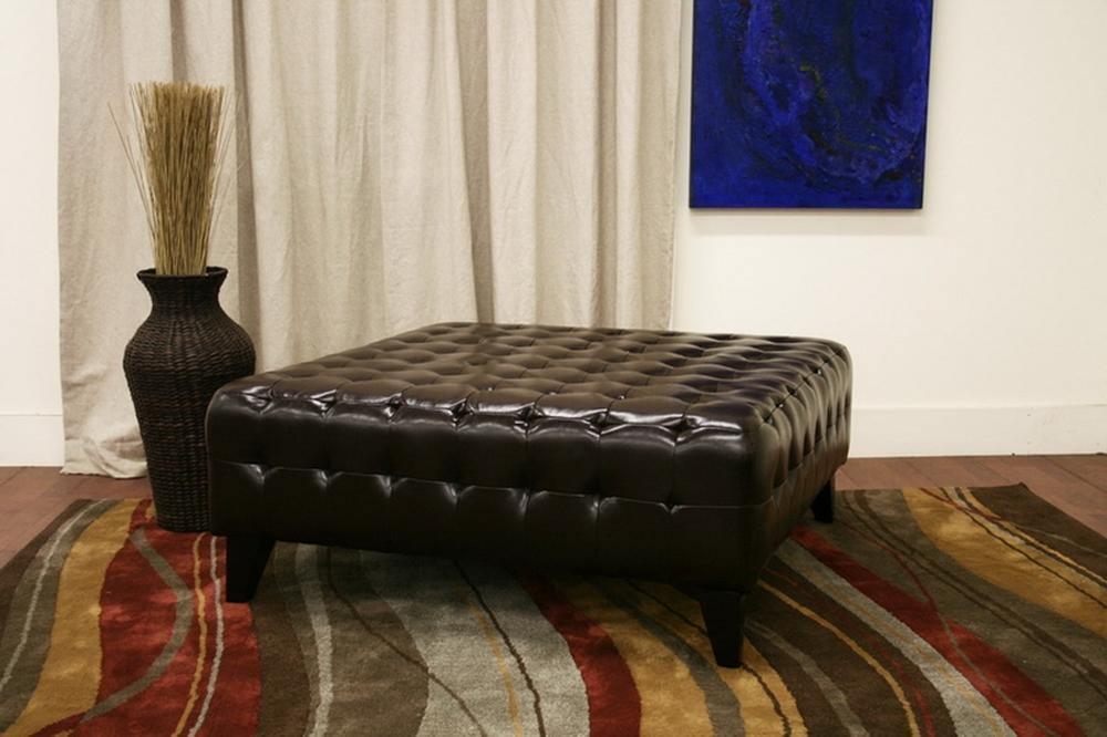 Pemberly Dark Brown Bonded Leather Square Ottoman FredCo