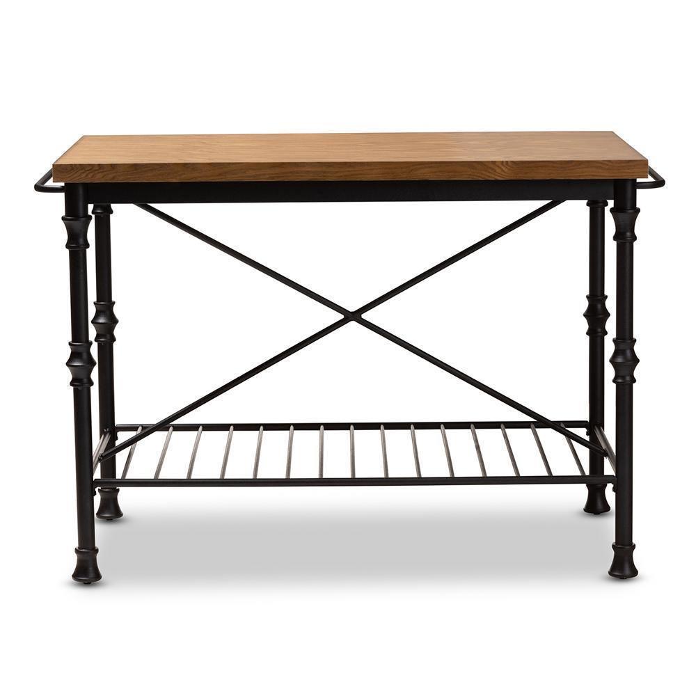 Perin Vintage Rustic Industrial Style Wood and Bronze-Finished Steel Multipurpose Kitchen Island Table FredCo