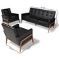 Perris Mid-Century Modern Black Faux Leather Upholstered Walnut Finished Wood 3-Piece Living Room Set FredCo