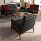 Perris Mid-Century Modern Black Faux Leather Upholstered Walnut Finished Wood 3-Piece Living Room Set FredCo