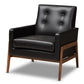 Perris Mid-Century Modern Black Faux Leather Upholstered Walnut Wood Lounge Chair FredCo