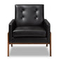 Perris Mid-Century Modern Black Faux Leather Upholstered Walnut Wood Lounge Chair FredCo