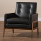 Perris Mid-Century Modern Black Faux Leather Upholstered Walnut Wood Lounge Chair FredCo