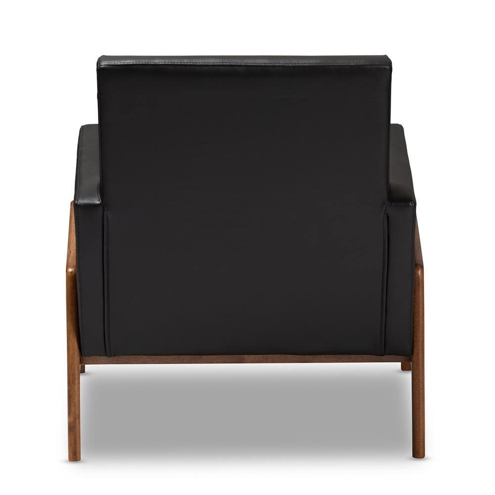 Perris Mid-Century Modern Black Faux Leather Upholstered Walnut Wood Lounge Chair FredCo